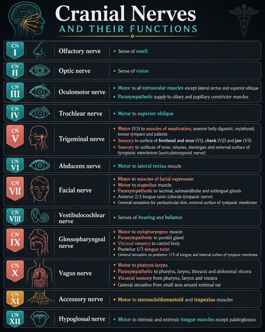 Cranial nerves and their functions